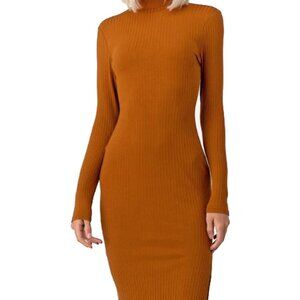NWT Mock Neck Long Sleeve Hacci Ribbed Side Slit Bodycon Midi Dress Small
